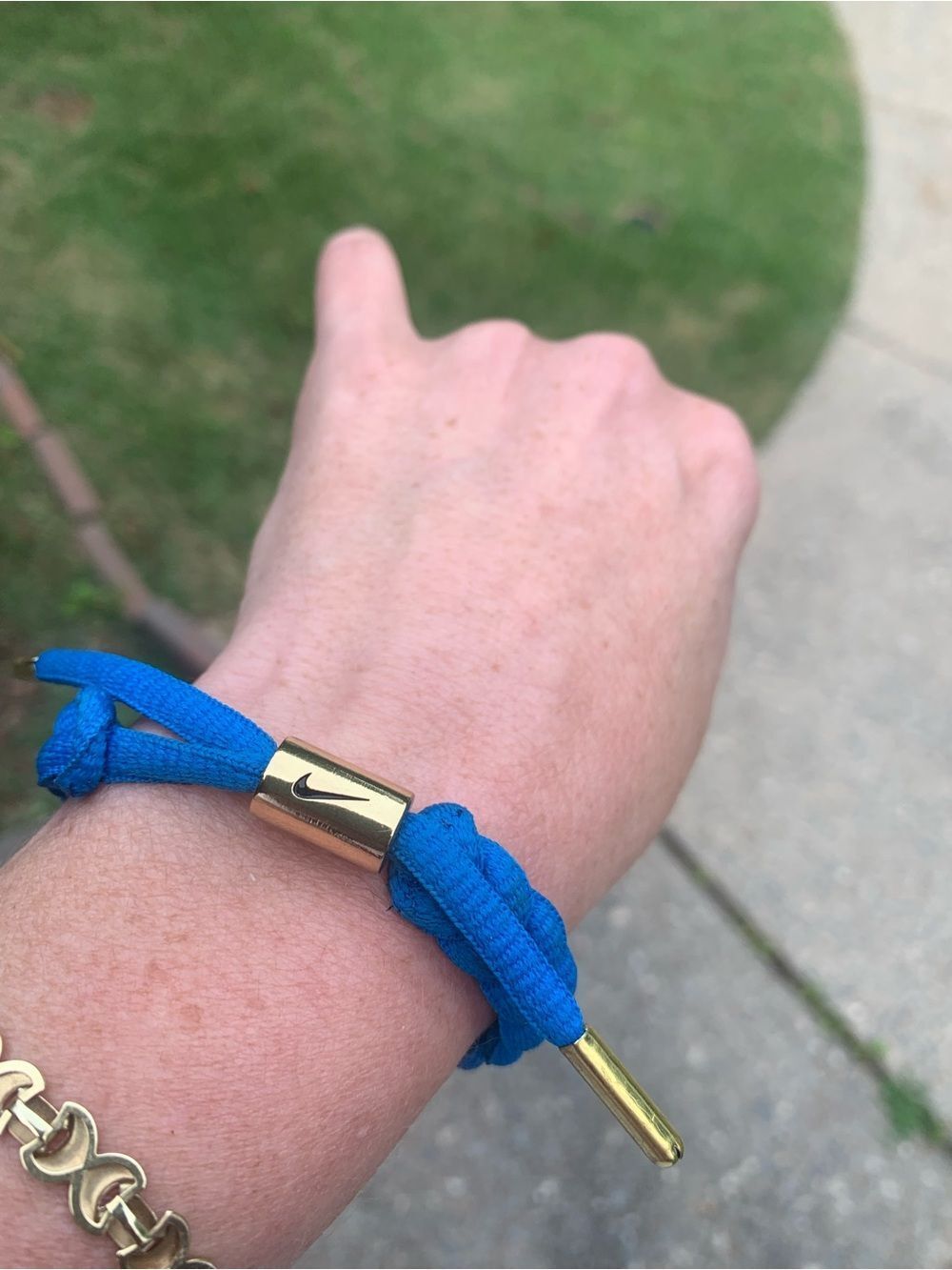 Nike 104.8 Unisex Bright Blue Braided Rope Bracelet with Gold Swoosh